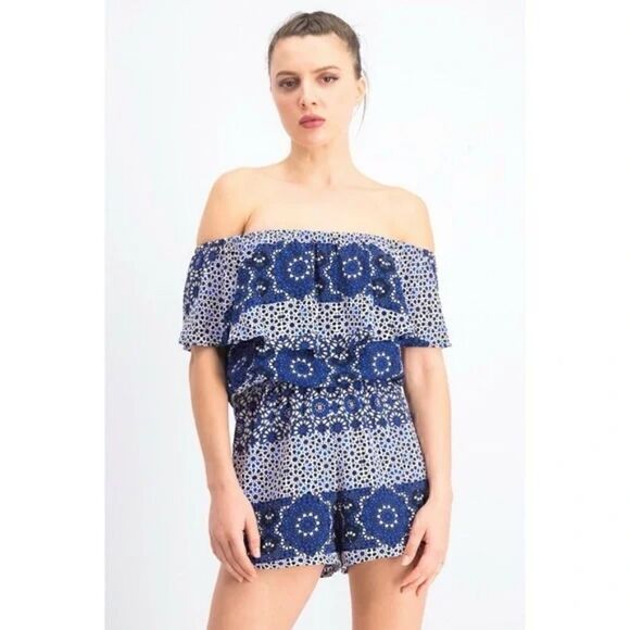 Aqua Romper Off the Shoulder - Picture 1 of 6